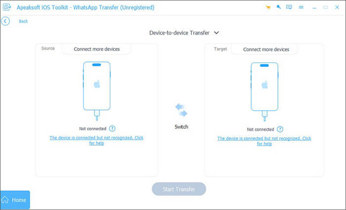 ApeakSoft WhatsApp Transfer untuk menghubungkan iPhone ke komputer.