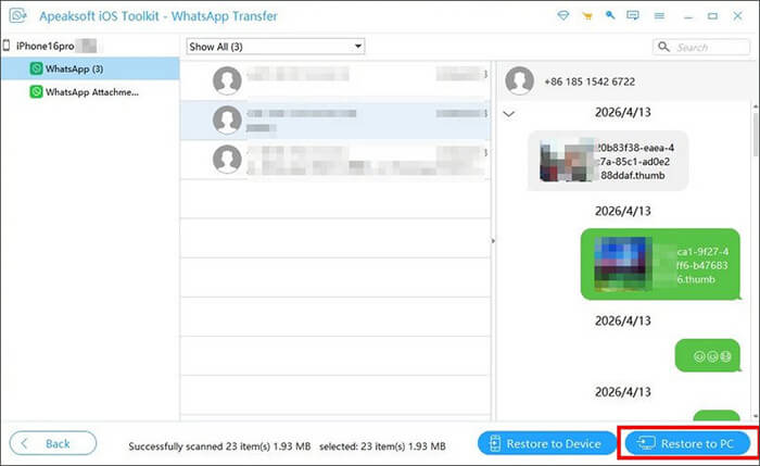 Apeaksoft WhatsApp Transfer untuk memulihkan WhatsApp ke PC.
