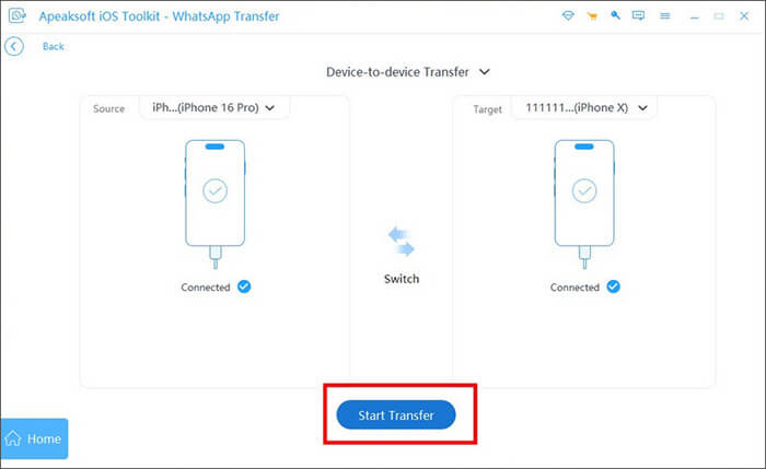 apeaksoft whatsapp transfer mulai transfer