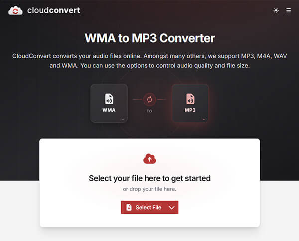 Convierte archivos WMA a MP3 gratis usando CloudConvert.