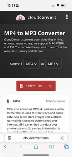 通过 CloudConvert 在线将视频转换为 MP3 格式（适用于 iPhone）。