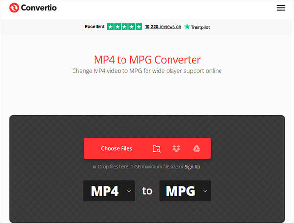 Convertio aracılığıyla mp4'ü mpg'ye çevrimiçi dönüştürün