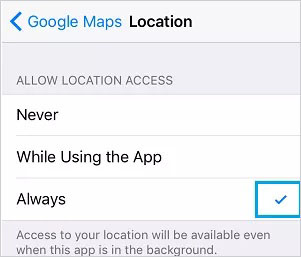 grant google maps location access to fix google maps not working on iphone