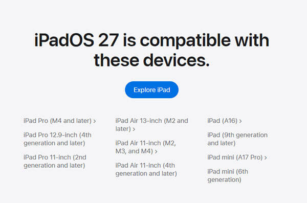 兼容 iPadOS 27 的设备