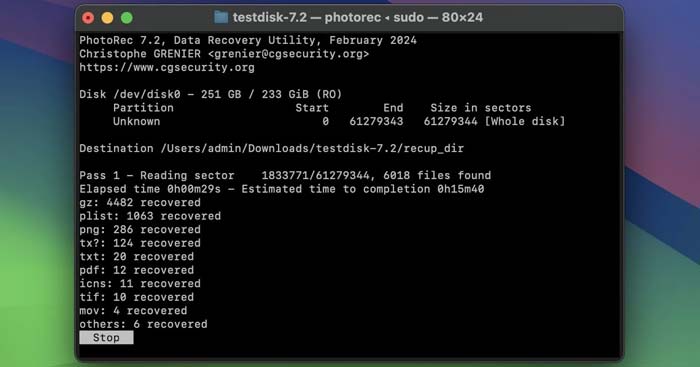 Mac'te silinen dosyaları kurtarmak için PhotoRec kullanın.