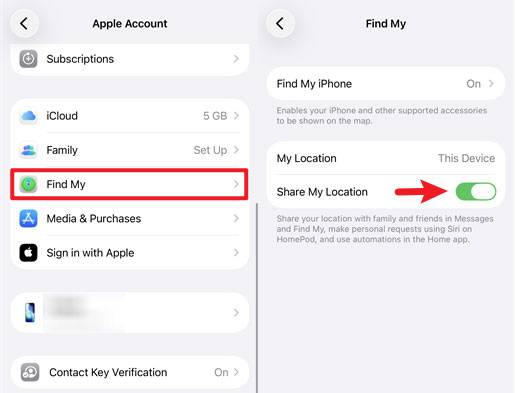 Activez le partage de position pour résoudre le problème « Partage de position indisponible sur iPhone, veuillez réessayer plus tard ».