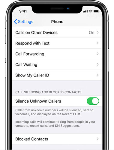 turn off slience unknown callers to fix iphone going straight to voicemail
