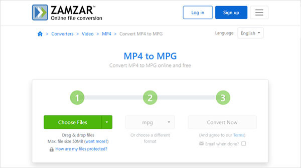 Zamzar kullanarak MP4'ü MPG'ye çevrimiçi dönüştürün