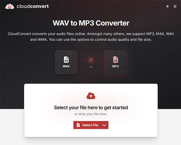 Cómo convertir un archivo WAV a MP3 en línea mediante CloudConvert.