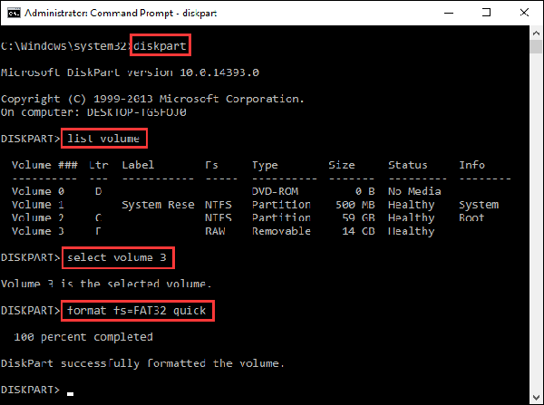 Formater une carte SD sous Windows via Diskpart
