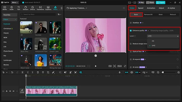 video kalitesini iyileştirme capcut pc
