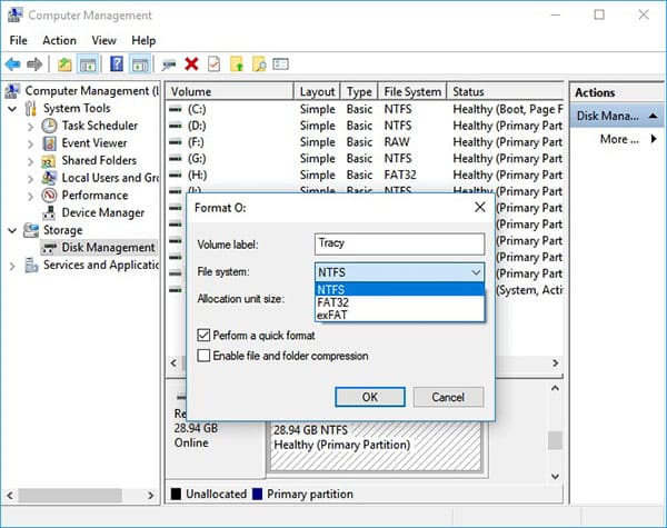 Formater une carte SD sous Windows à l'aide de la gestion des disques