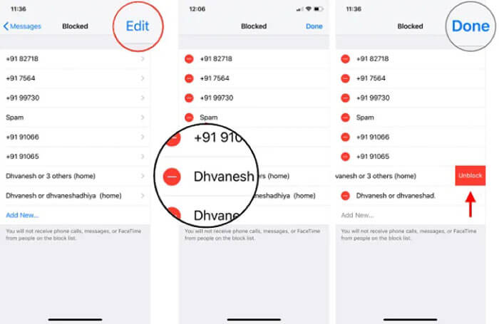 check if the contact is blocked to fix iphone not receiving texts after update