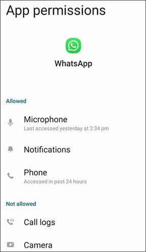 Risolvi il problema del microfono di WhatsApp che non funziona: verifica le autorizzazioni del microfono.