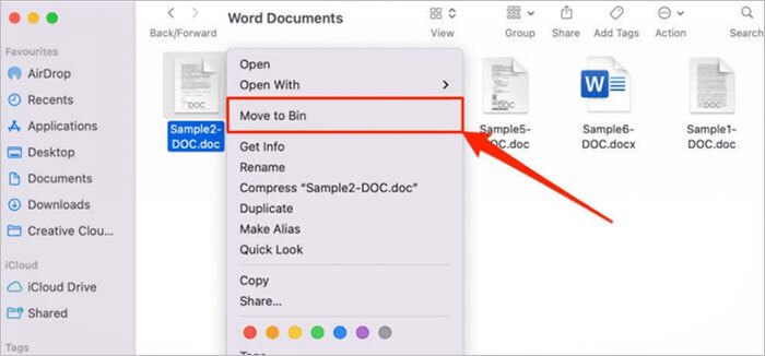 menghapus dokumen Word di Mac