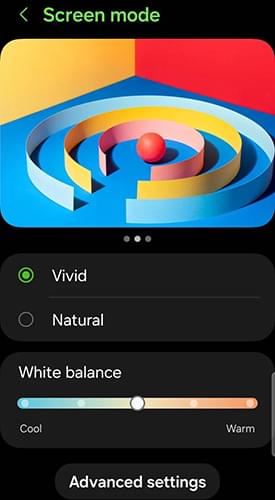 Pantalla amarilla de Samsung: ajuste el modo de pantalla y la configuración de color.