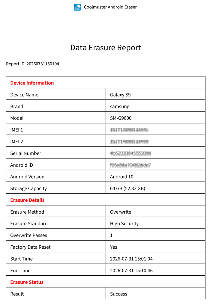save data erasure report