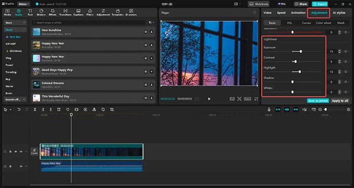 capcut video brightness editor