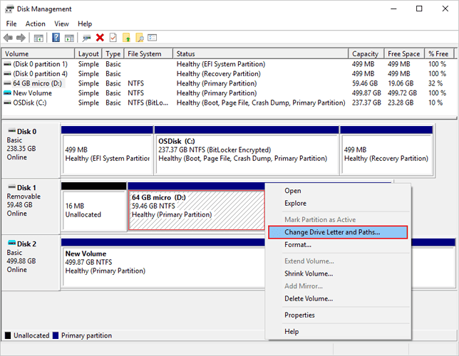Tetapkan huruf drive baru untuk memperbaiki hard drive eksternal tanpa memformatnya.