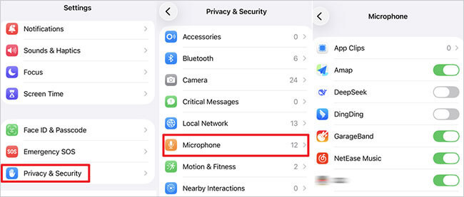 Habilitar o acesso ao microfone para aplicativos resolve o problema do microfone do iPhone que não funciona em aplicativos.