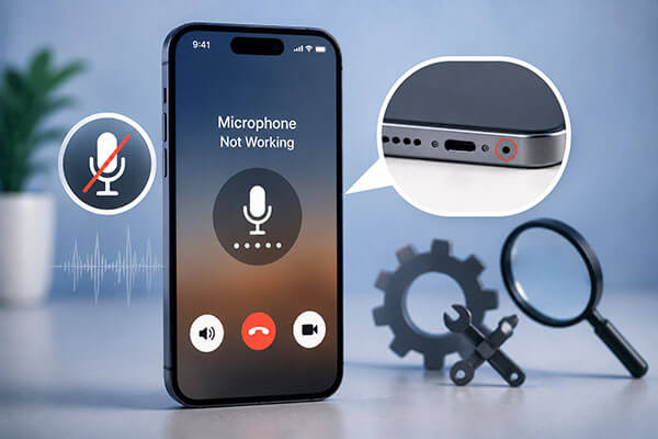 O microfone do iPhone não está funcionando.