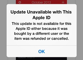 Pembaruan tidak tersedia dengan ID Apple ini.