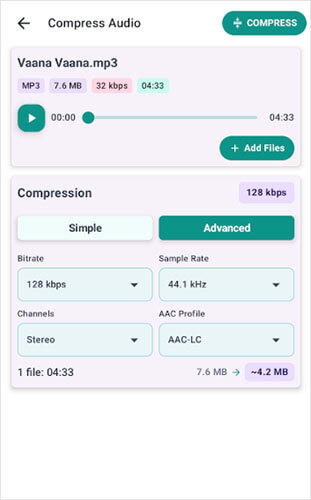 Comprimir archivos mp3 en Android