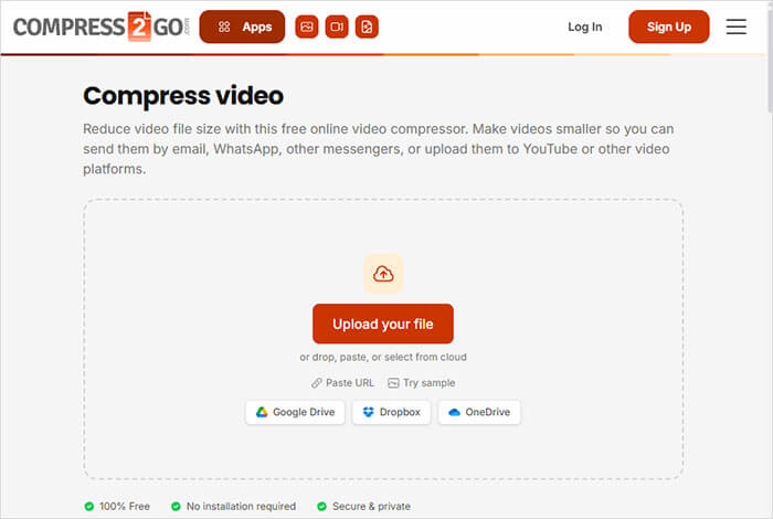 MP4-Dateien online kostenlos und unbegrenzt komprimieren mit compress2go