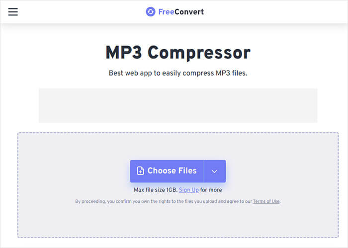 Comprime archivos MP3 gratis en línea a través de freeconvert.