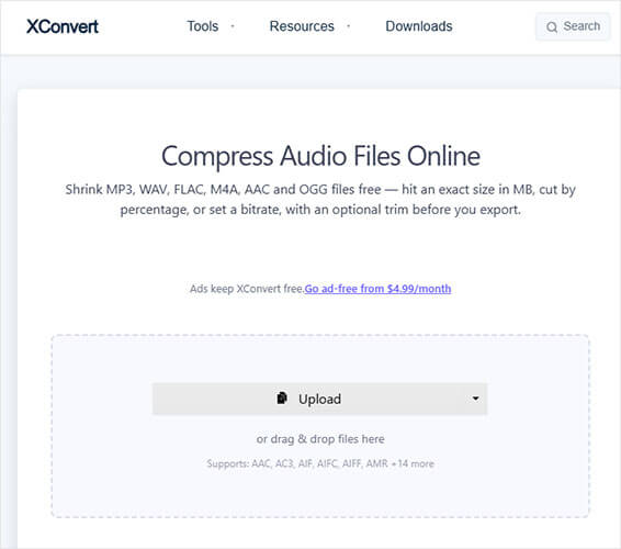 how to compress an audio file online for free using xconvert