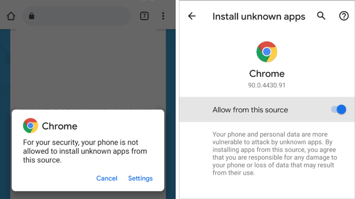 Install unknown apps on Android via popup Install unknown apps on Android via popup