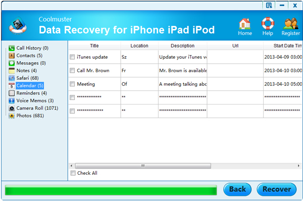 select files for recovering