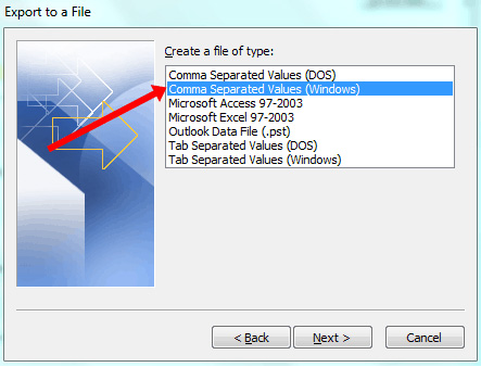 export outlook contacts