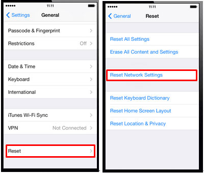 reset network settings on iphone