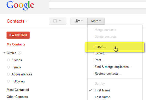 sync vcf file to gmail