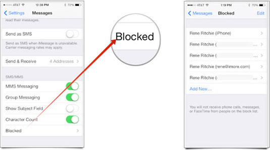 access remove blocked contacts from iphone