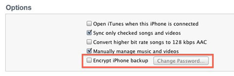 encrypt iphone backup in itunes