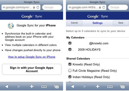 sync multiple google calendars with iphone