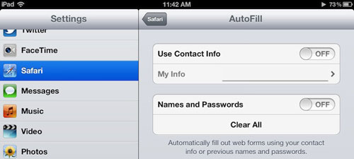 clear autofill on iphone