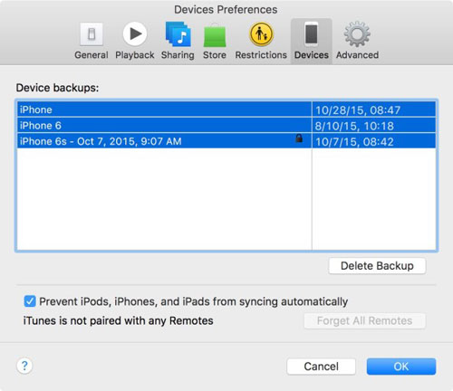 how do i delete a backup on itunes on mac for mac os mojave or earlier versions