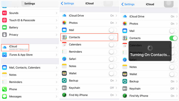 turn on contacts sync in icloud