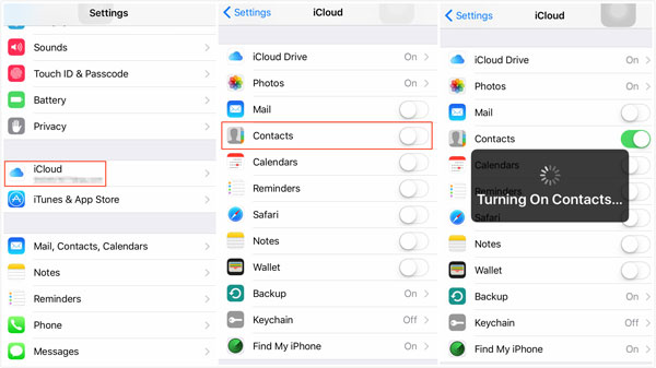 turn on icloud contacts
