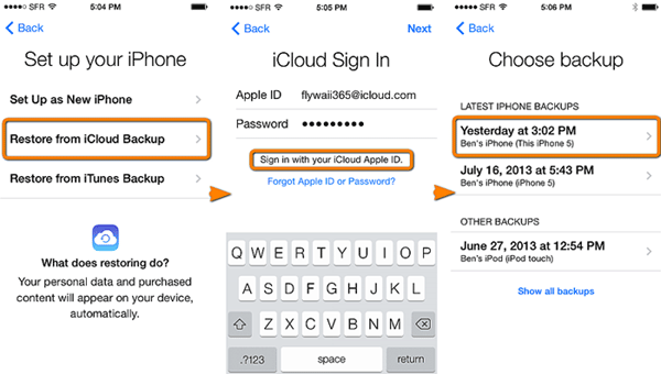 retrieve deleted text messages on iphone via icloud backup