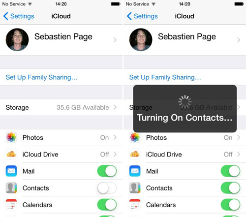 turn on icloud contacts