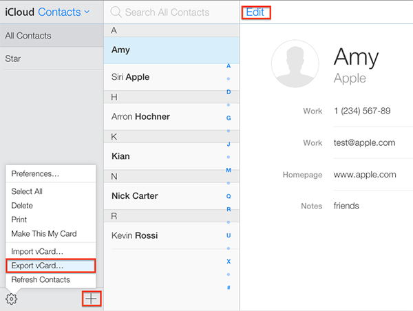 access contacts on icloud