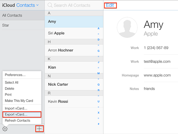 export your contacts to your computer