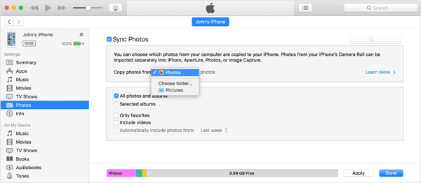 how to transfer photos from laptop to iphone with itunes