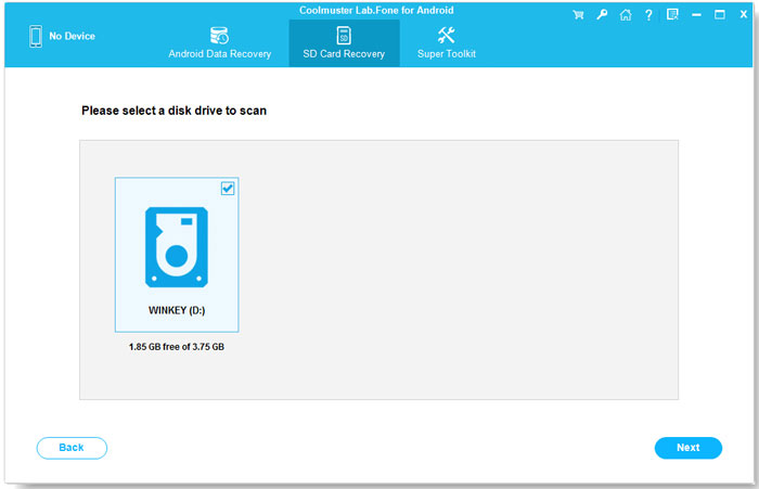 select the disk drive and start scanning