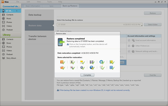 restore kies backup to samsung