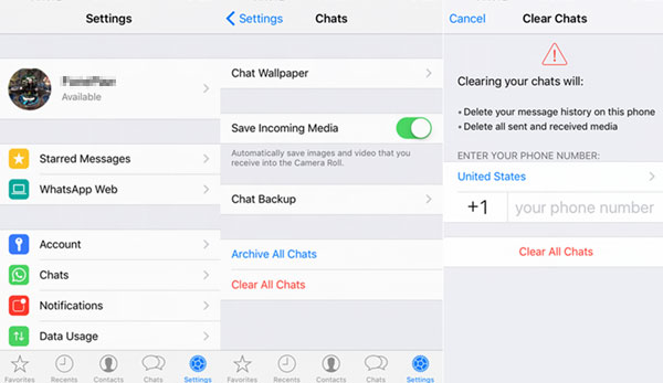 delete whatsapp messages on iphone